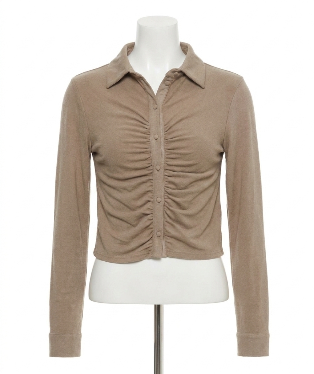 NEW SHE + SKY long cuff sleeve brushed stretch knit top in taupe